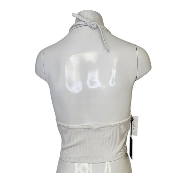 Aritzia Wilfred Free Signe Halter Top, Ribbed, White, Cropped, Size Medium - Picture 4 of 8
